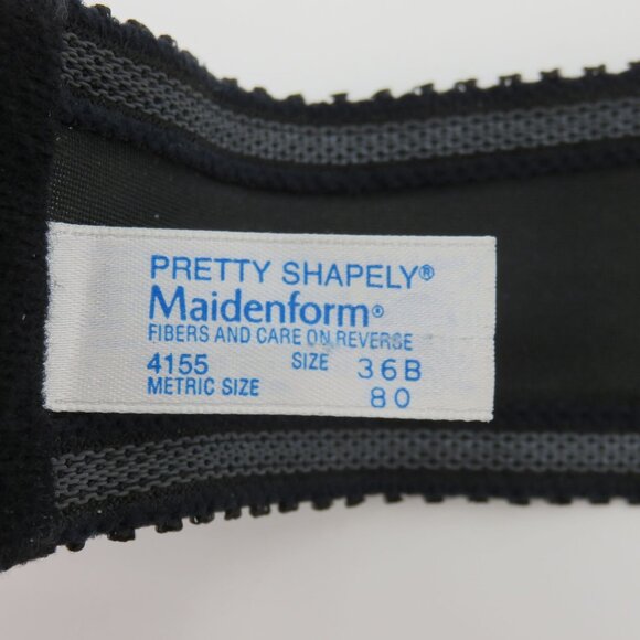 VTG Maidenform 36B Bra Pretty Shapely 4155 Black Floral Flower Lace Strapless - Picture 10 of 13